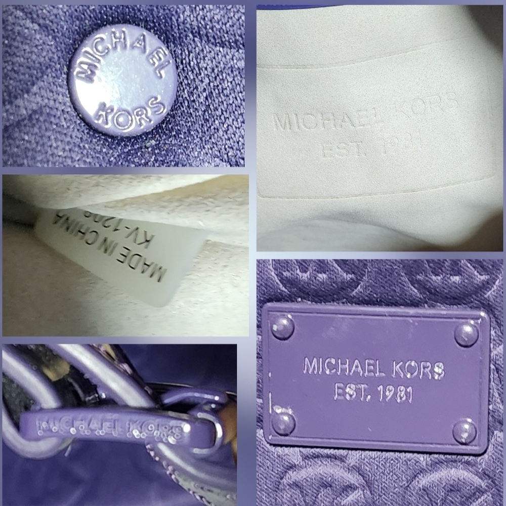 Michael Kors Signature Logo Embossed Neoprene Large Purple Tote Shoulderbag - Picture 7 of 8